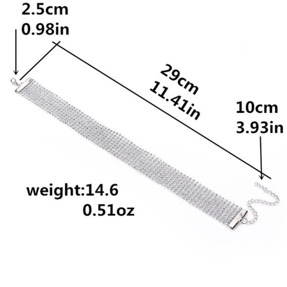 Disco 12 Row White Rhinestone Soft-Mesh Adjustable Choker - Picture 7 of 17